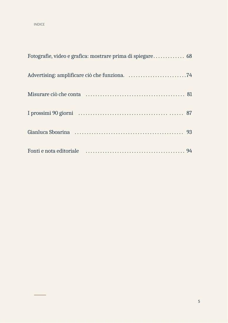 Indice del libro, pagina 5