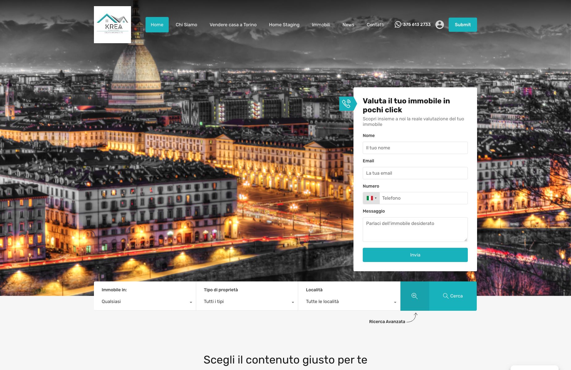 Homepage del sito Krea Immobiliare