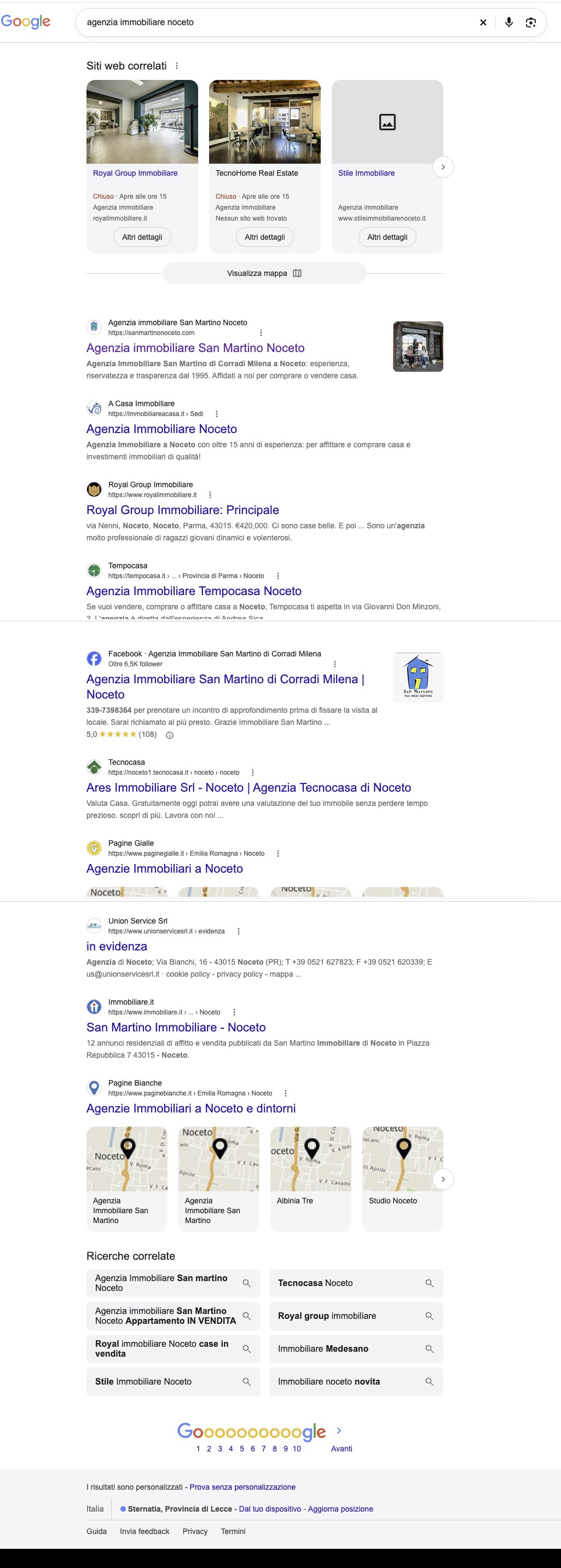 Risultati Google per agenzia immobiliare noceto, schermata fornita il 5 ottobre 2026